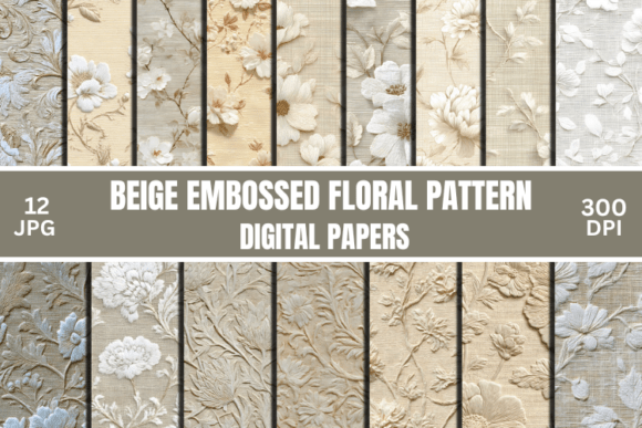 Beige Embossed Floral Pattern Digital Papers: A Versatile Collection for Creative Projects