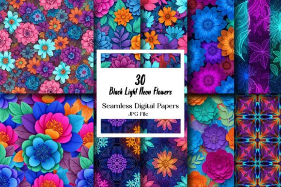 Black Light Neon Flowers Digital Paper: A Glow-Up for Your Creative Projects