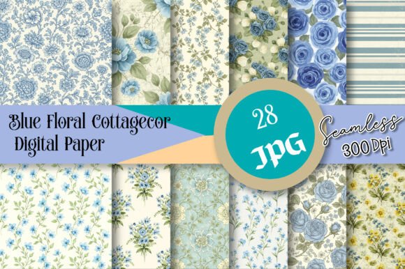 Blue Floral Cottagecore Digital Paper: A Timeless Addition to Creative Projects