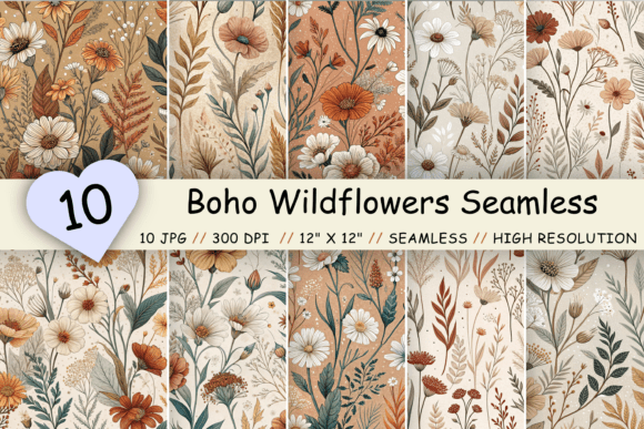 Boho Wildflowers Seamless Pattern, Chic
