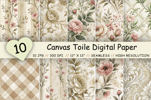 Canvas Toile Digital Paper Pack: A Creative Resource for Vintage and Floral Designs