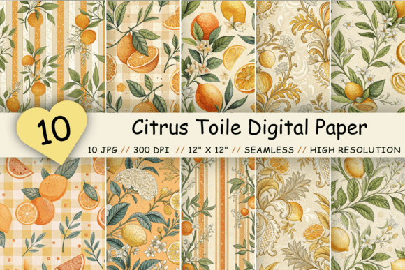 Citrus Toile Digital Paper Pack, Vintage: A Creative Resource for Every Project