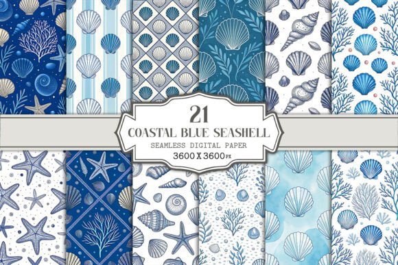 Coastal Blue Seashell Seamless Pattern: A Versatile Digital Design for Creative Projects