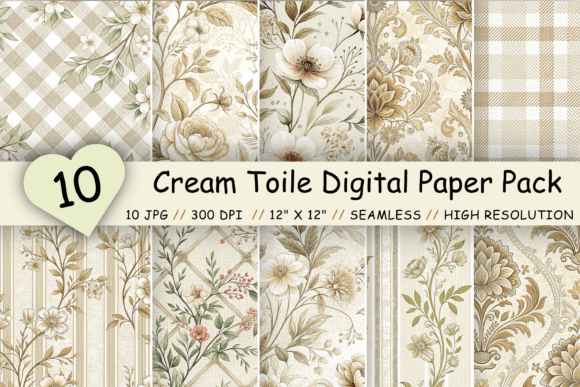Cream Toile Digital Paper Pack, Vintage: A Timeless Addition to Creative Projects