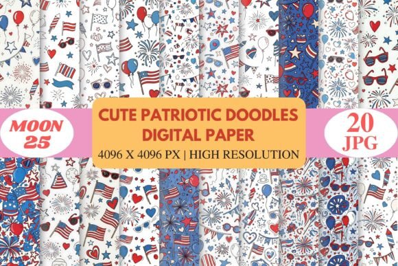 Cute Patriotic Doodles Digital Paper: A Fun and Playful Design Resource