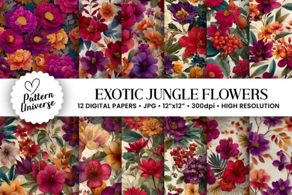 Exotic Jungle Flowers Digital Papers