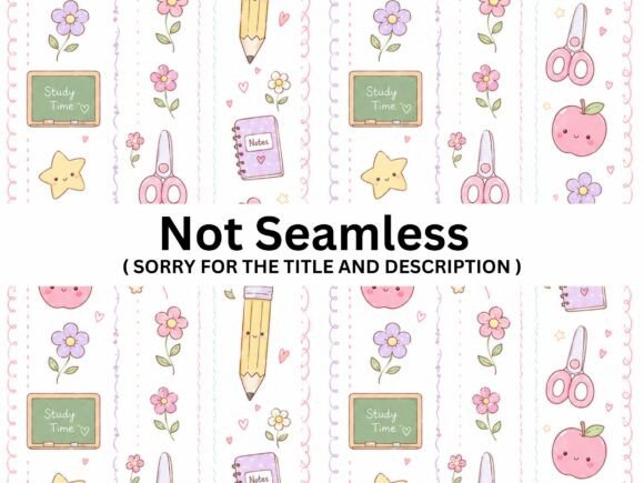 Kawaii School Supplies Seamless Pattern