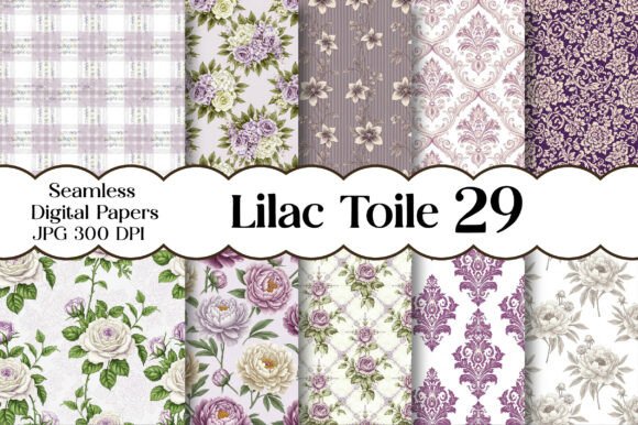 Lilac Toile Digital Paper Pack, Vintage