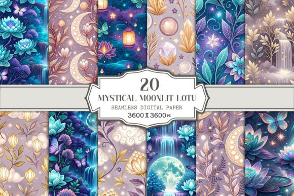 Mystical Moonlit Lotus Seamless Pattern