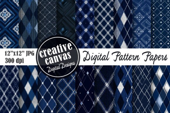 Navy Blue Argyle Seamless Pattern Bundle