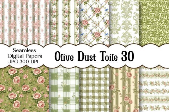 Olive Dust Toile Digital Paper Pack
