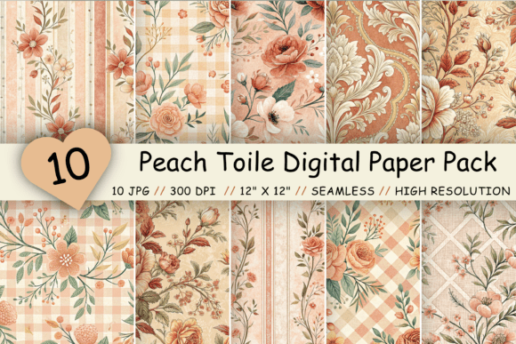 Peach Toile Digital Paper Pack, Vintage