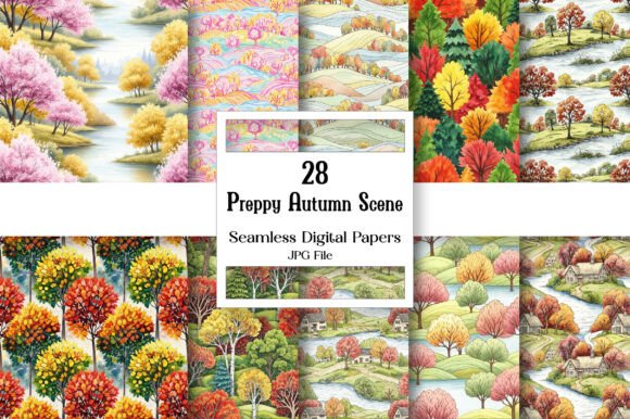 Preppy Autumn Scene Digital Paper