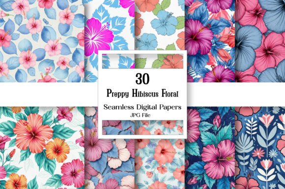 Preppy Hibiscus Floral Digital Paper
