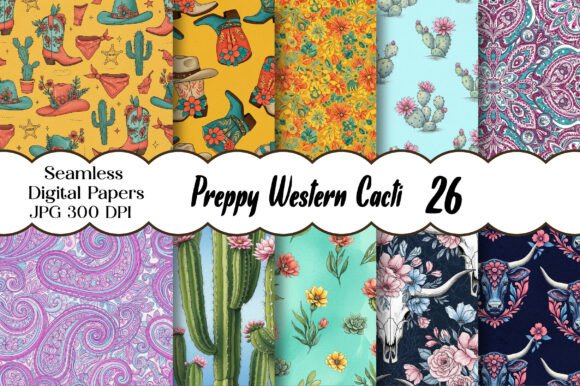 Preppy Western Cacti Digital Paper