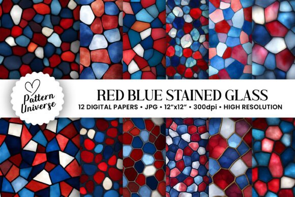 Red Blue American Stained Glass Pattern for Creative Projects