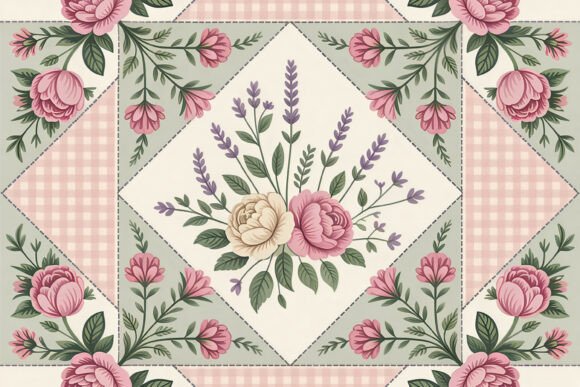 Rose Lavender Floral Quilt Art