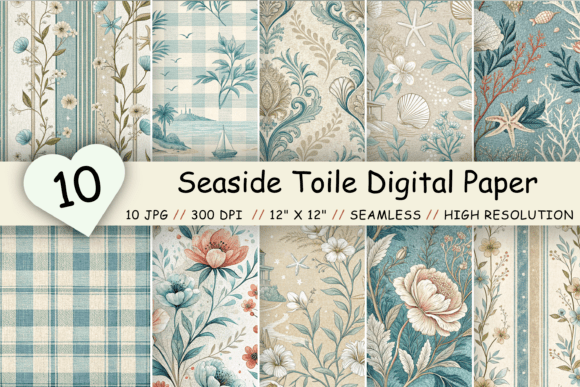 Seaside Toile Digital Paper Pack