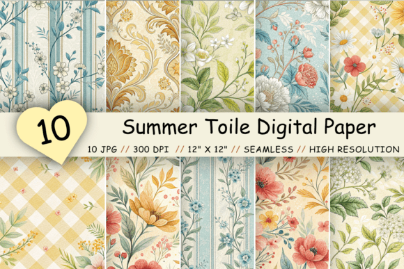 Summer Toile Digital Paper Pack, Vintage