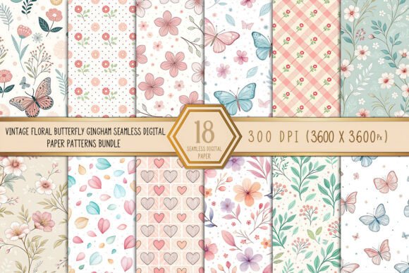 Vintage Floral Butterfly Gingham Digital: A Versatile Design for Creative Projects